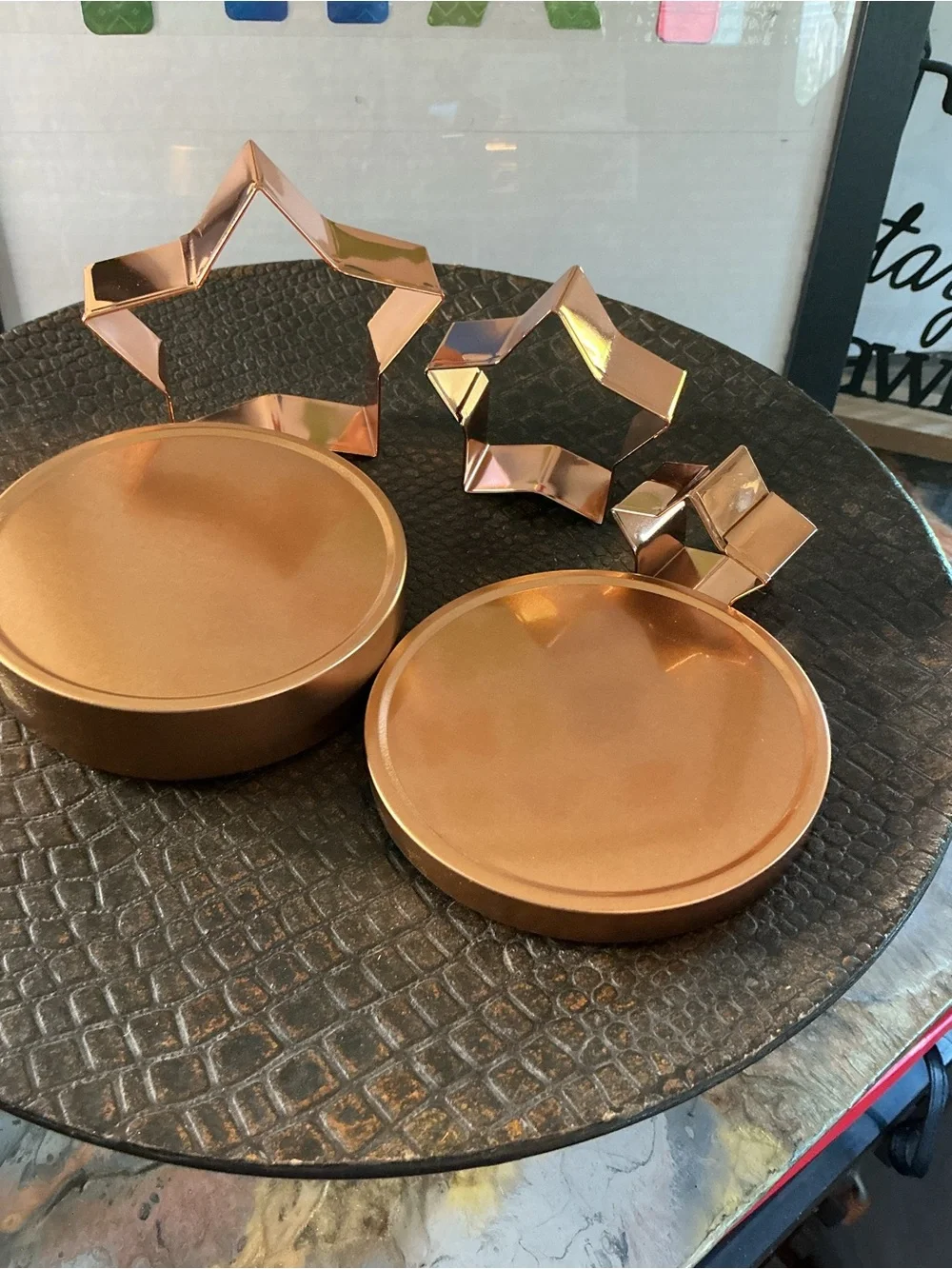 #0105-Set of 3 Copper STAR Cookie Cutters in Round Storage Tin Awesome Set 💕